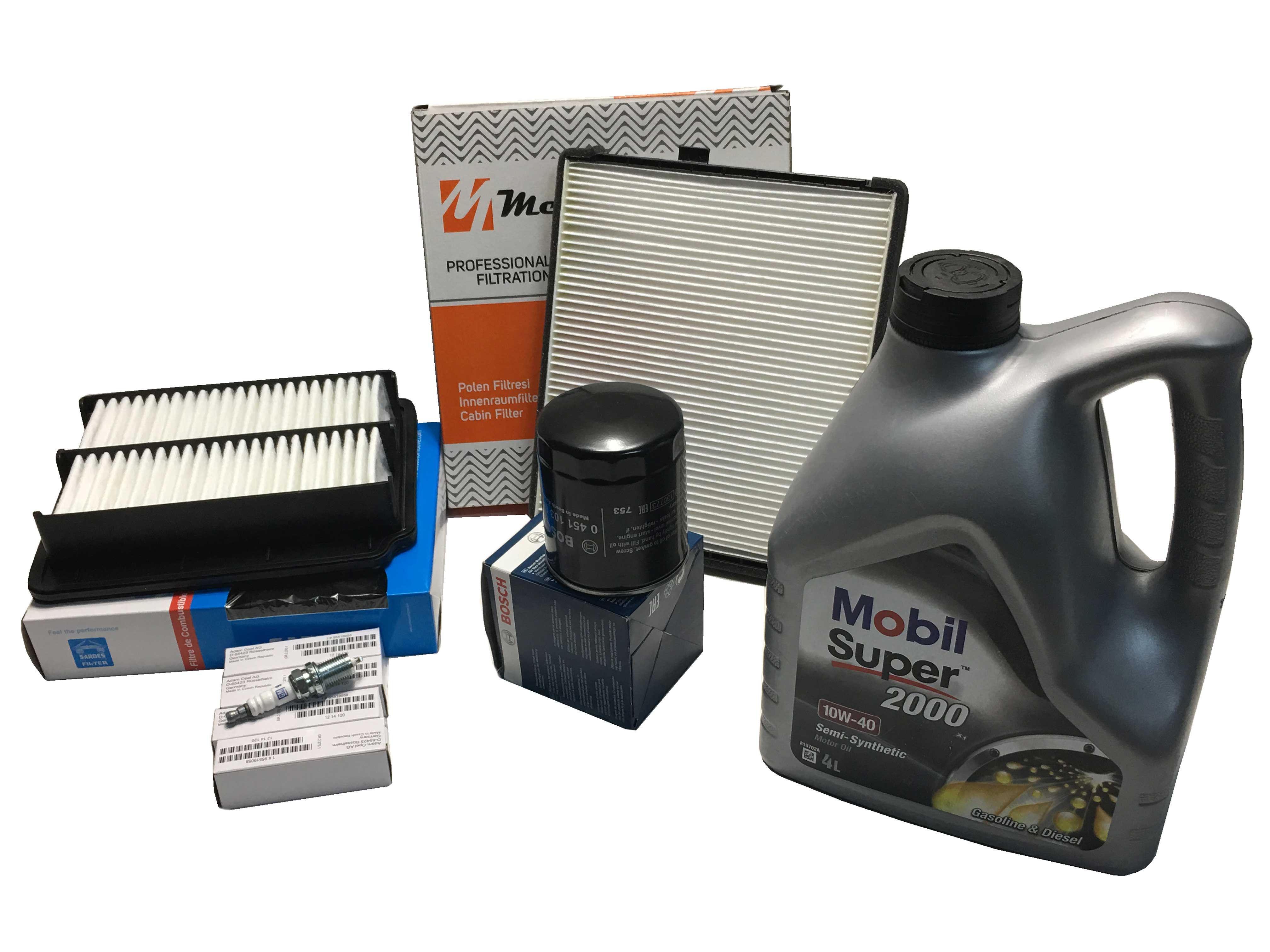 Chevrolet Aveo Sedan modeller için uygun Aveo Peryodik Bakım Seti (4 Lt Motor Yağı, 4 Ad Buji, Yağ, Hava, Polen Filtreleri) İTHAL